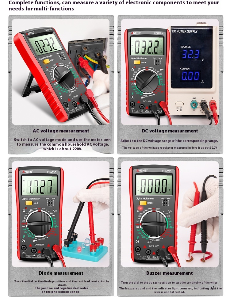 Title 7, DT9205A Digital Multimeter Red