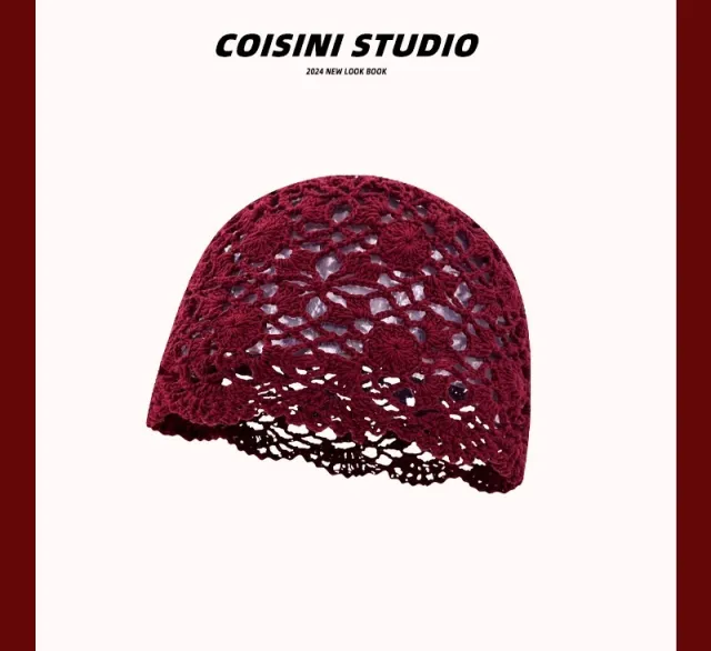 Fashion Hand woven Tassel Red Crochet Ethnic Style Ear Protection Strap Pullover Hat Knitted Hollow Bag Cap - Shop at LoveMi
