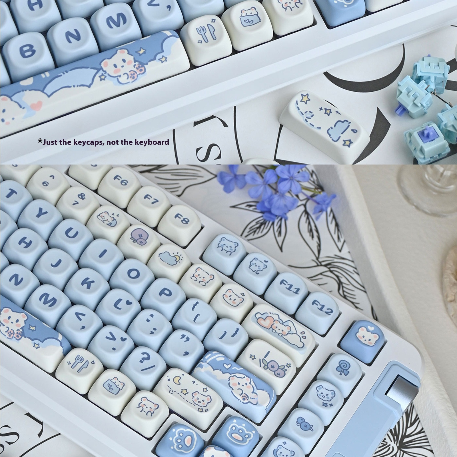 Title 8, Ice Cream Teddy Bear Keycap Blue Cute Cartoon