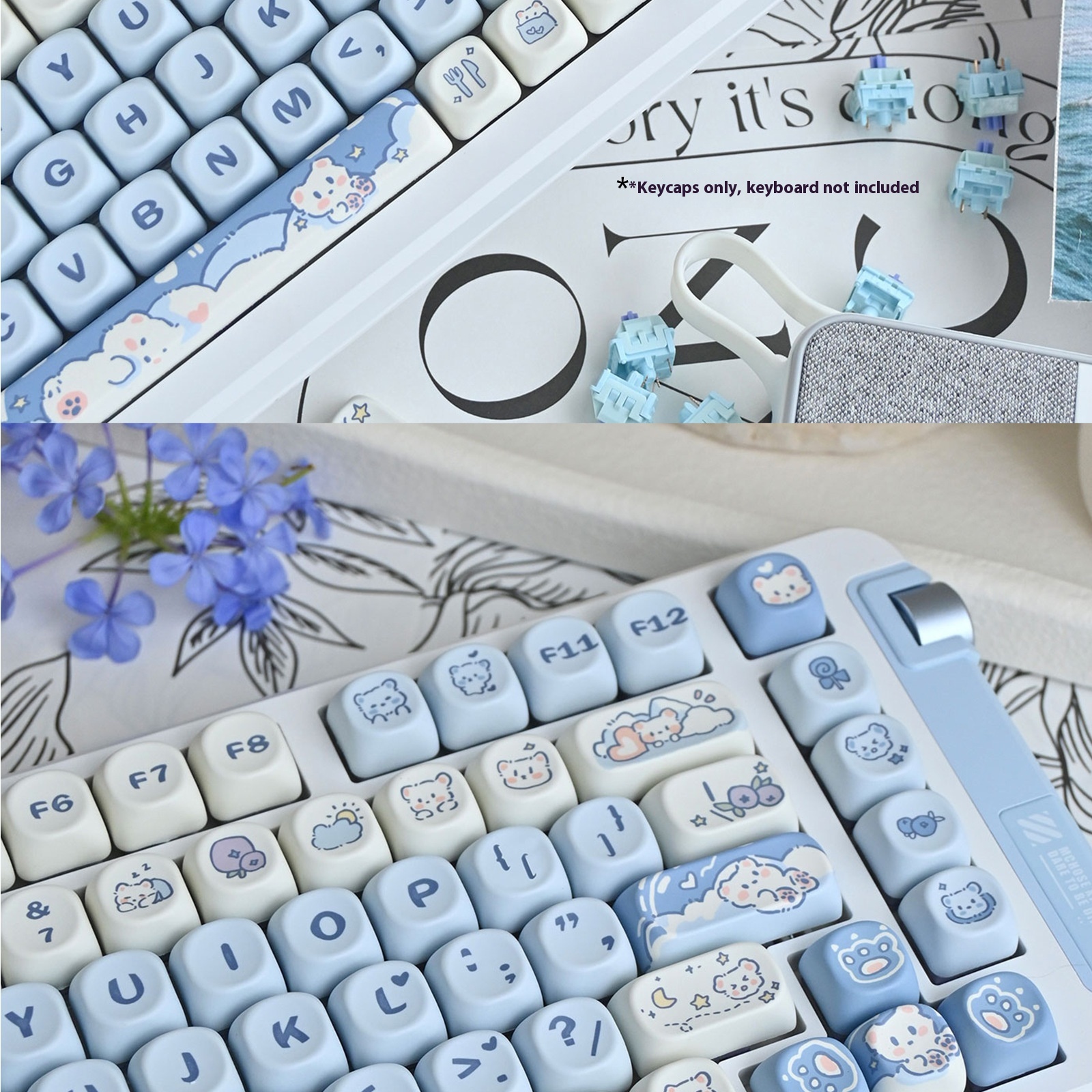 Title 7, Ice Cream Teddy Bear Keycap Blue Cute Cartoon