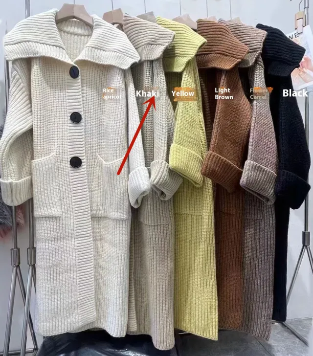 Women Autumn And Winter Loose Plus Size Lazy Long Thick New Foreign Trade Knitted Cardigan Khaki - Shop at LoveMi