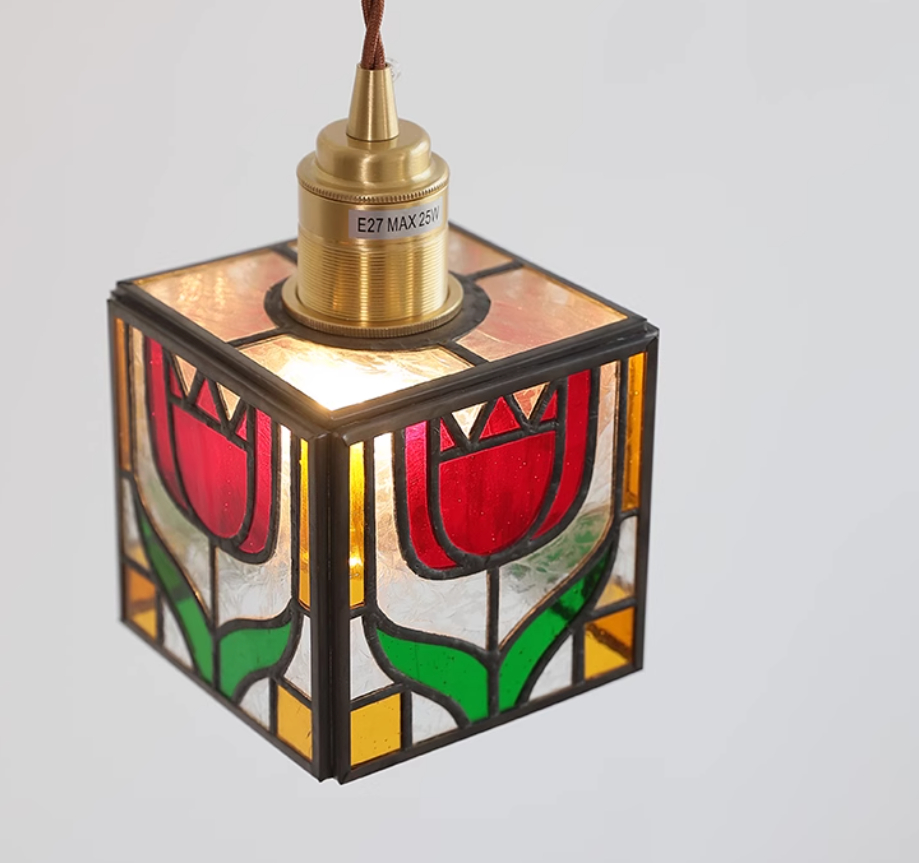 Title 5, Retro Stained Glass Chandelier Bedside Lamp Res...