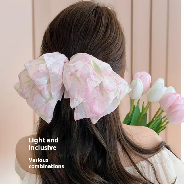 Fairy Beautiful Women's Mesh Ribbon Back Head Spring Clip 3892 Pink - Shop at LoveMi