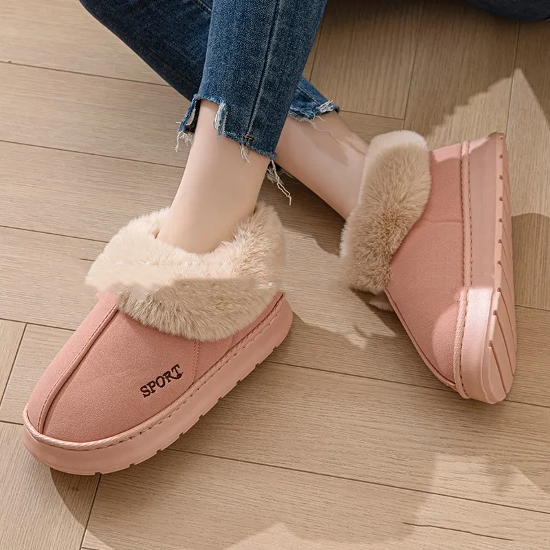Cozy Plush Soft Slippers Shoes For Women Non-Slip Platform Shoes With Faux Fur Lining Mute Sole And Comfortable Fit For Indoor Wear - Pink