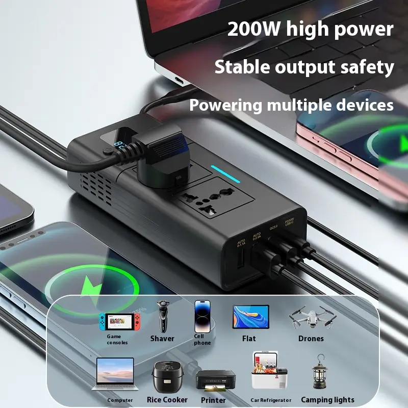 200W Car Inverter With Digital Display DC12V To AC220V