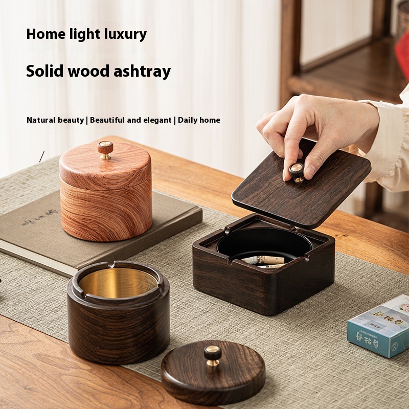 Title 8, Ebony Solid Wood Ashtray Large With Lid. Stylis...