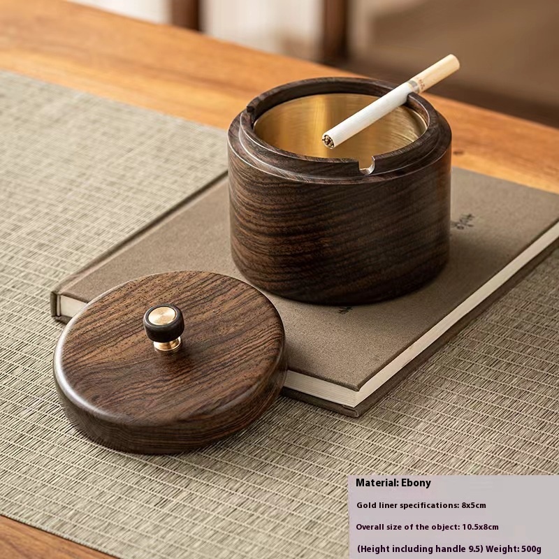 Title 2, Ebony Solid Wood Ashtray Large With Lid. Stylis...