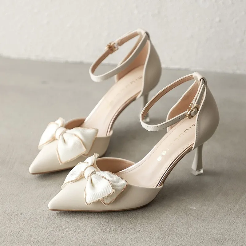 High Heels Women's Bow Buckle Stiletto Heel Casual - Beige
