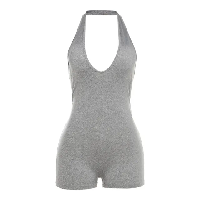 Deep V neck Backless High Waist Tight Jumpsuit Gray - Shop at LoveMi