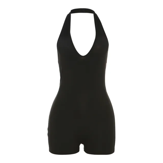 Deep V neck Backless High Waist Tight Jumpsuit Black - Shop at LoveMi