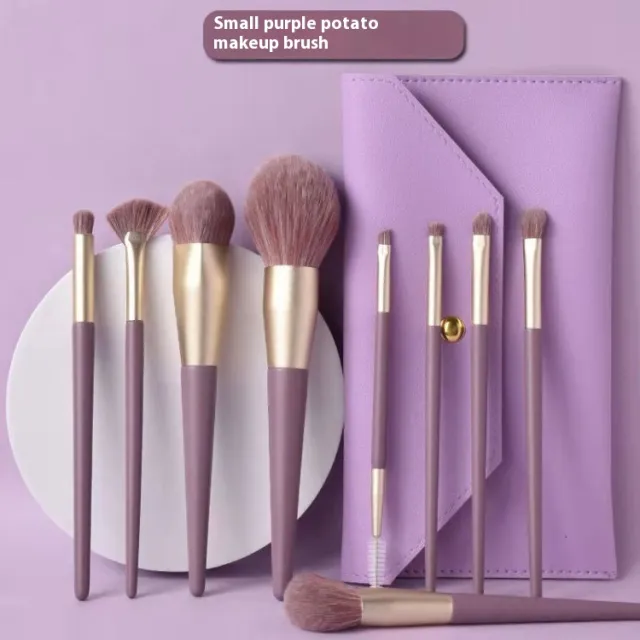 Makeup Brush Suit Soft Hair Eye Shadow Powder Brush Beauty Tools Purple 9Pcs With Brush Bag - Shop at LoveMi