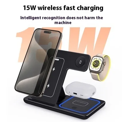 15W 3 In 1 LED Fast Wireless Charger Stand Foldable Charging Station For Smart Phone 15 14 13 12 11 IWatch 9 8 7 6 5 Airpods Pro – image 2