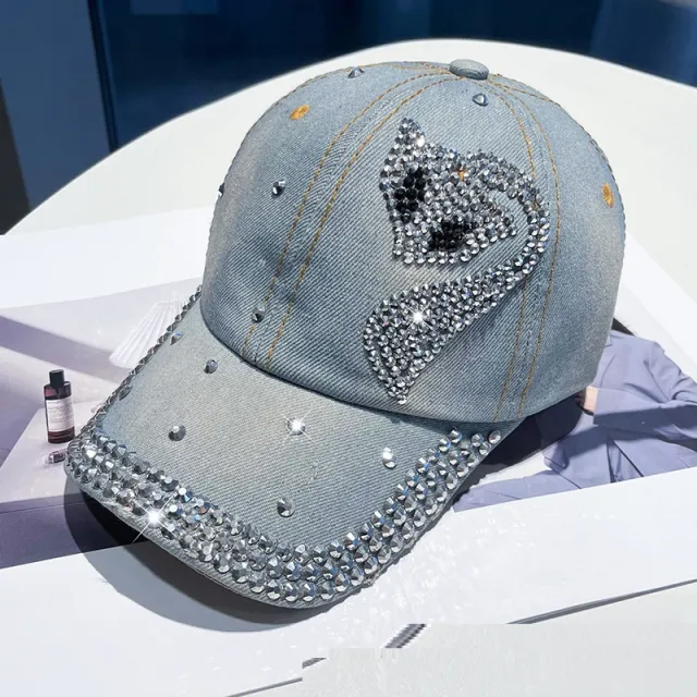 Hot Drilling Washed Denim Baseball Cap Sun proof Fox Light Blue - Shop at LoveMi