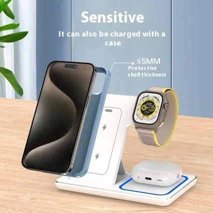 15W 3 In 1 LED Fast Wireless Charger Stand Foldable Charging Station For Smart Phone 15 14 13 12 11 IWatch 9 8 7 6 5 Airpods Pro – image 3