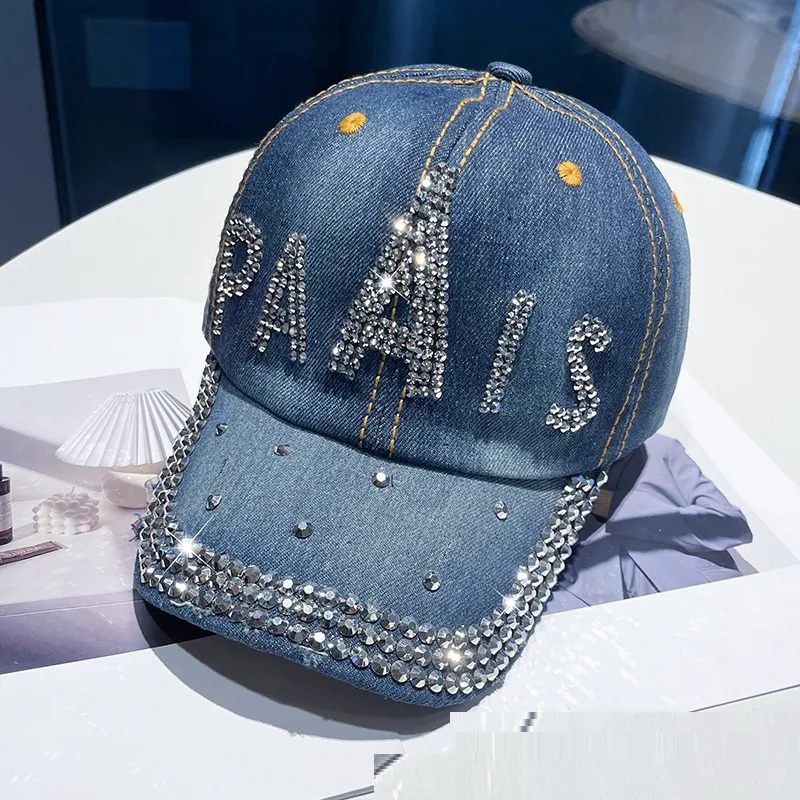 Hot Drilling Washed Denim Baseball Cap Sun-proof - Paais Dark Blue