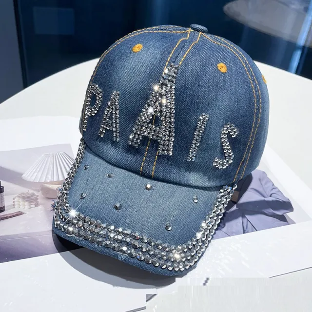 Hot Drilling Washed Denim Baseball Cap Sun proof Paais Dark Blue - Shop at LoveMi