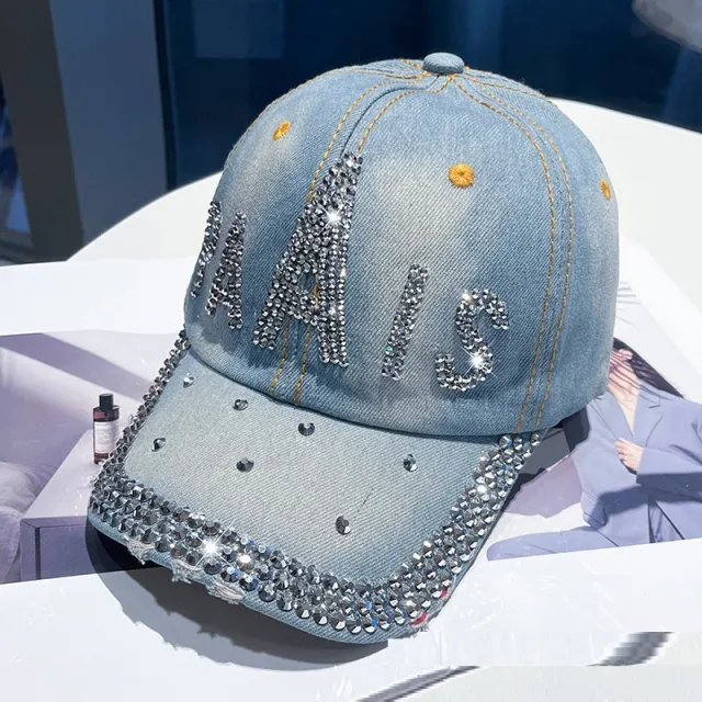 Hot Drilling Washed Denim Baseball Cap Sun proof Paais Light Blue - Shop at LoveMi
