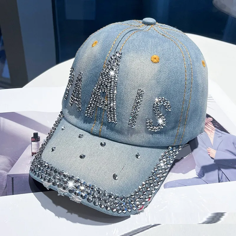 Hot Drilling Washed Denim Baseball Cap Sun-proof - Paais Light Blue