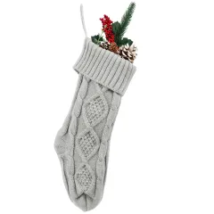 Embroidered Knitted Christmas Socks Decorative Products - Grey - View 1