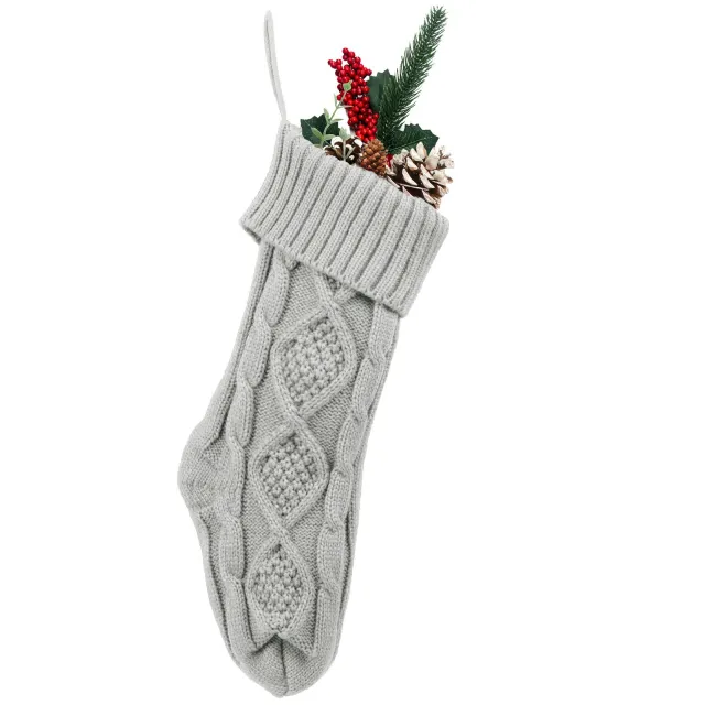 Embroidered Knitted Christmas Socks Decorative Products Grey - Shop at LoveMi