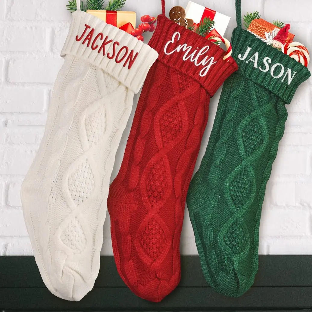 Embroidered Knitted Christmas Socks Decorative