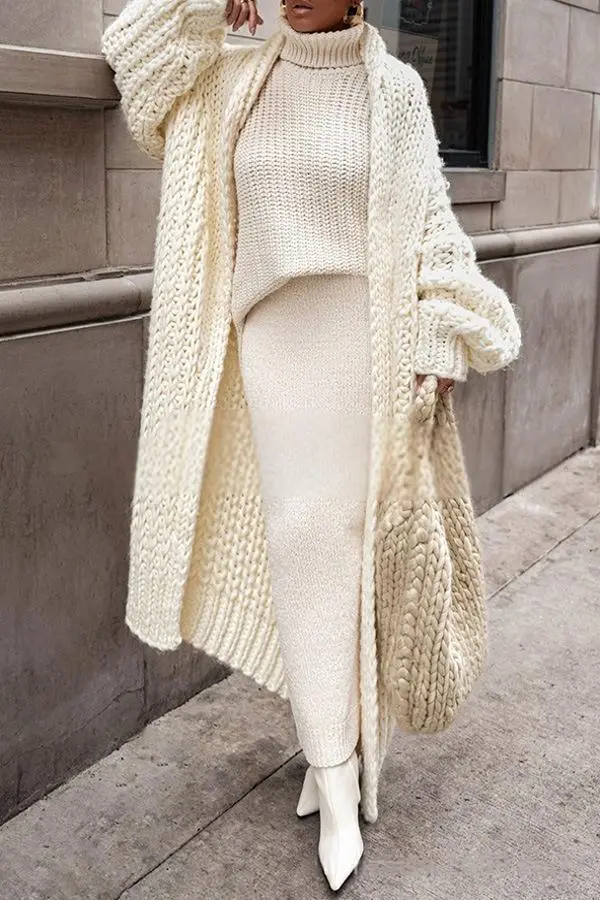 Sweaters Cardigan Thick Needle Loose Large Long Coat White - Shop at LoveMi