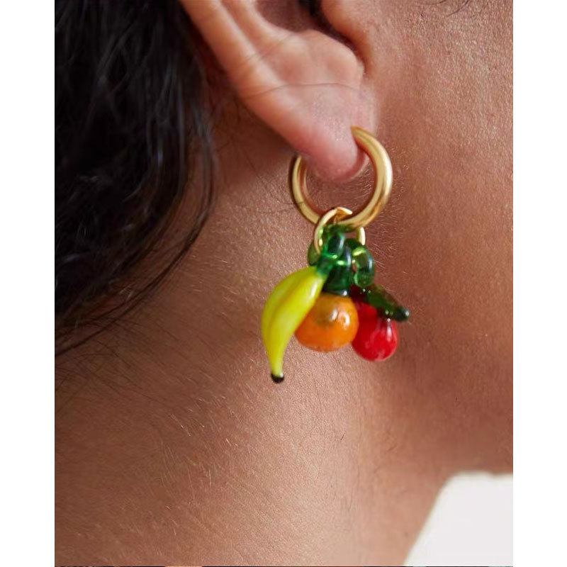Colored Glaze Pumpkin Banana Cherry-shaped Earrings