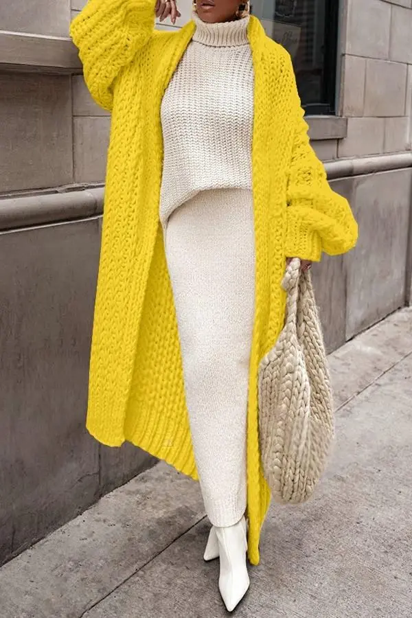 Sweaters Cardigan Thick Needle Loose Large Long Coat - Yellow