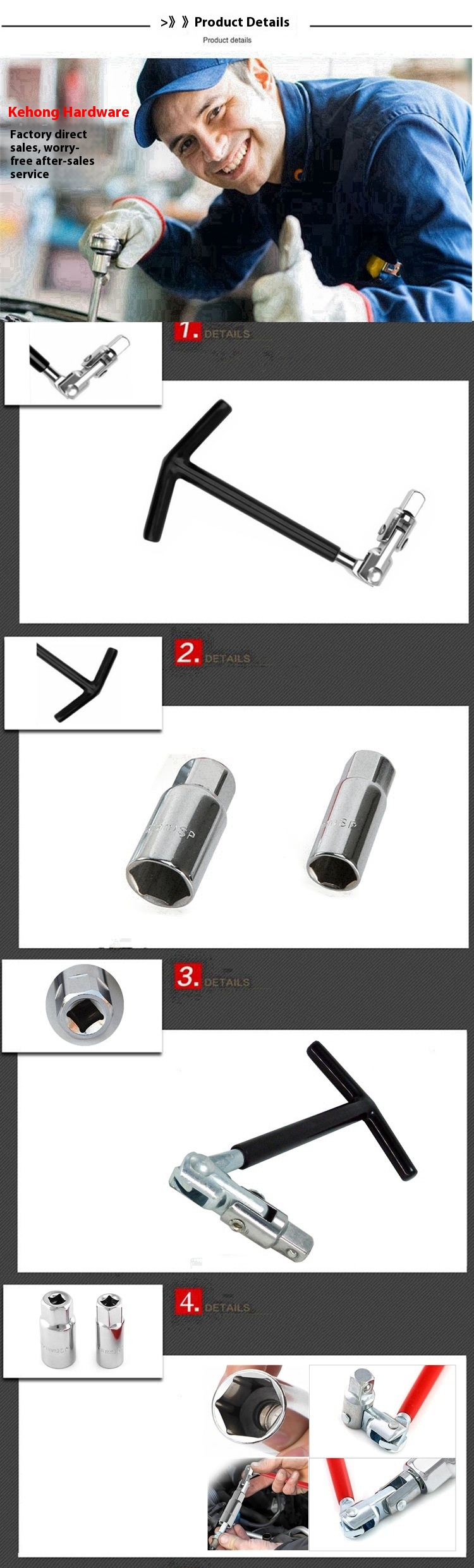 Title 5, 4-delige plug sleeve set T-vormige sleutel 38 1...