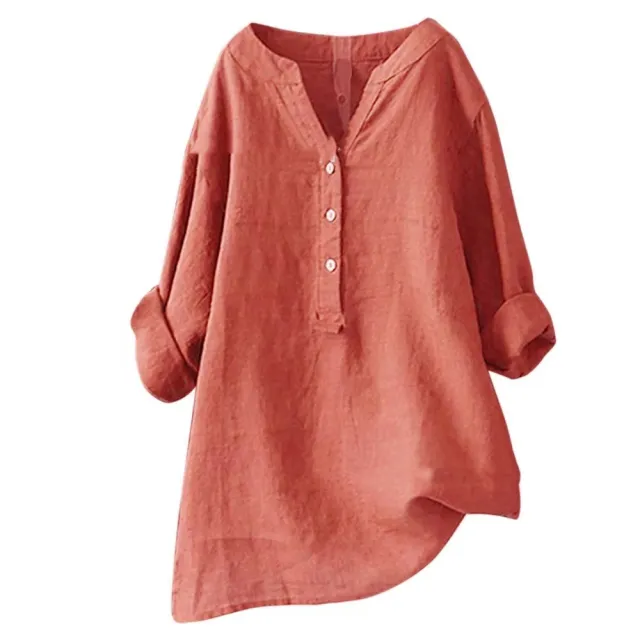 Loose Solid Color Cotton And Linen Top Shirt Orange - Shop at LoveMi