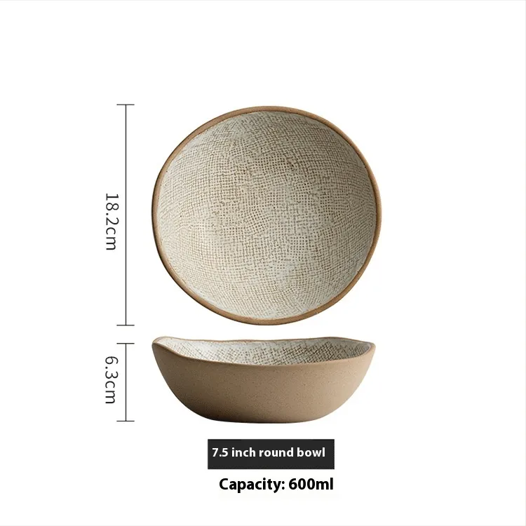 Retro Noodle Bowl Household Ceramic Tableware - 7.5Inches Mesh White