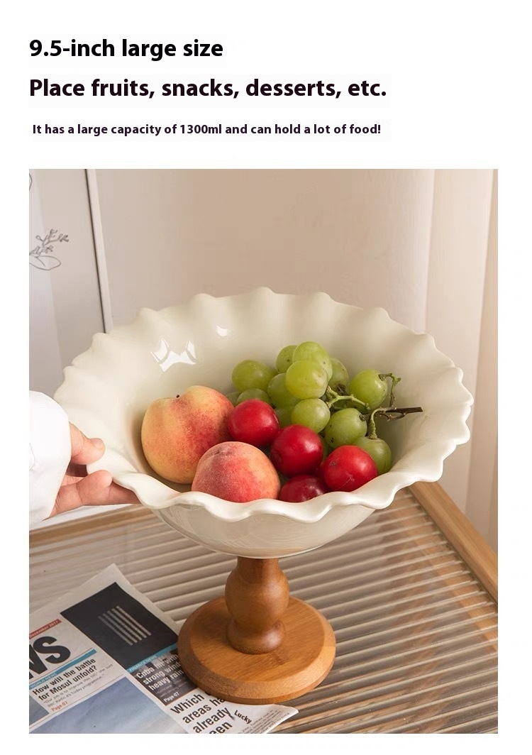 Title 6, Vintage Cream Flower Wooden Tall Fruit Bowl Hom...