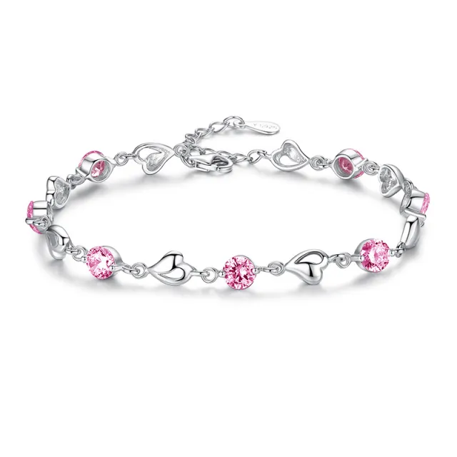 S999 Pure Silver Love Heart Simple Personality Mori Style Student Couples Bracelet Pink - Shop at LoveMi