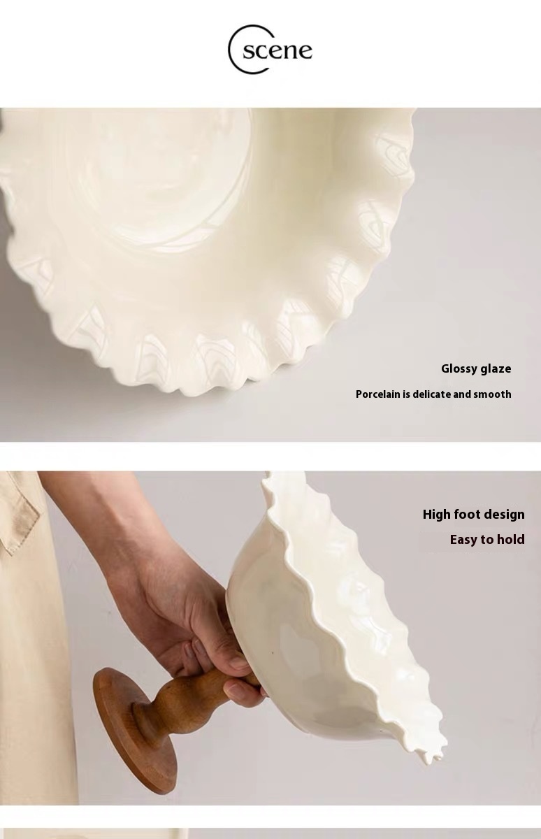 Title 9, Vintage Cream Flower Wooden Tall Fruit Bowl Hom...