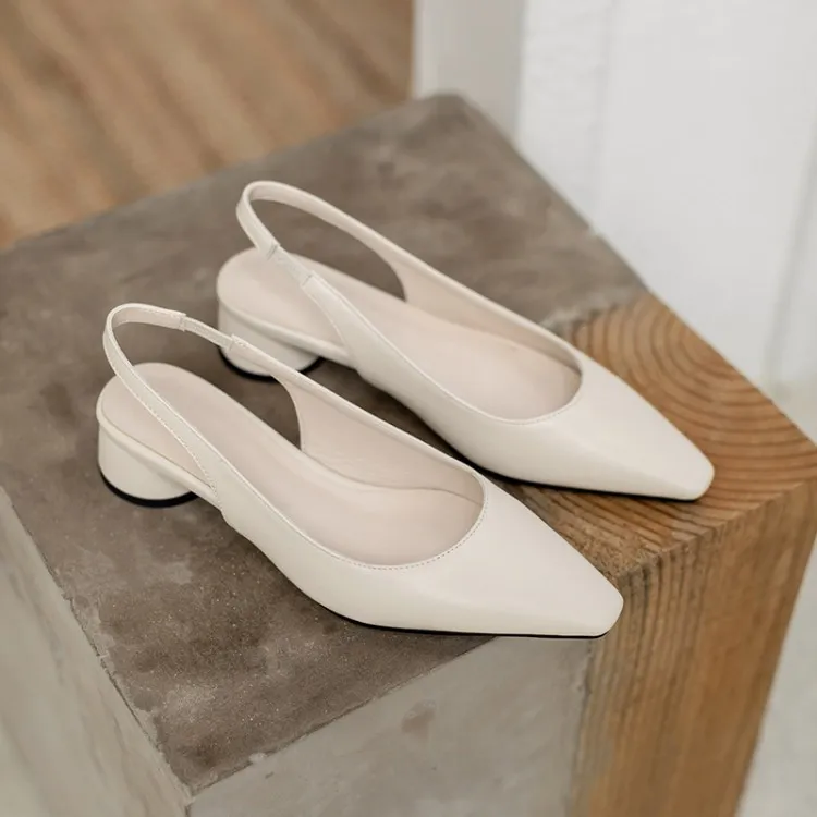 Pointed Toe Slingback Baotou Simple Low Heel Women's Shoes - Beige