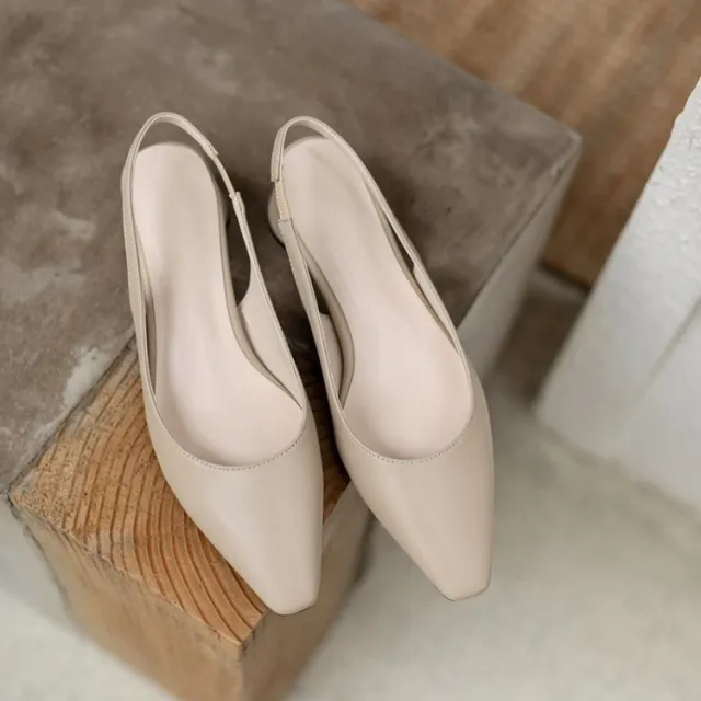 Pointed Toe Slingback Baotou Simple Low Heel Women's Shoes Khaki - Shop at LoveMi