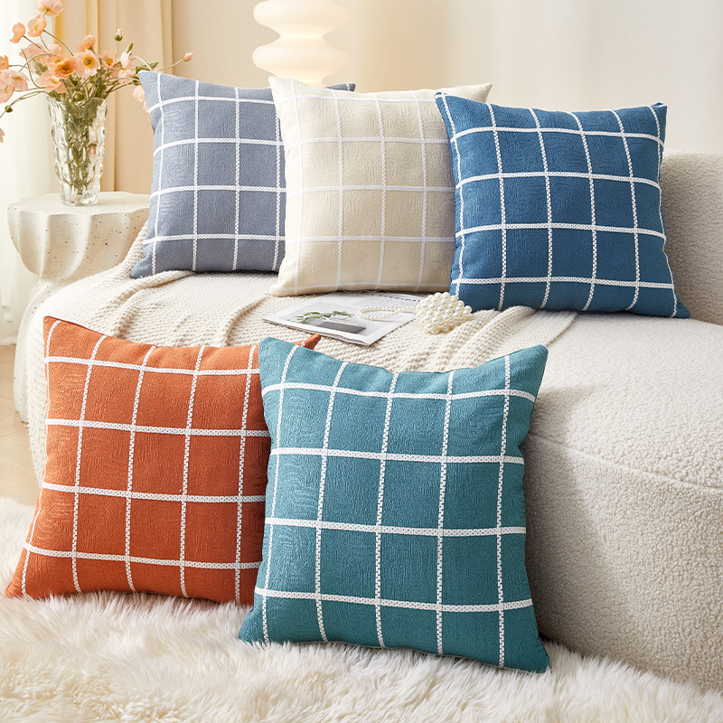 Title 4, Chenille Plaid Pattern Pillow Cover Pillow Cross