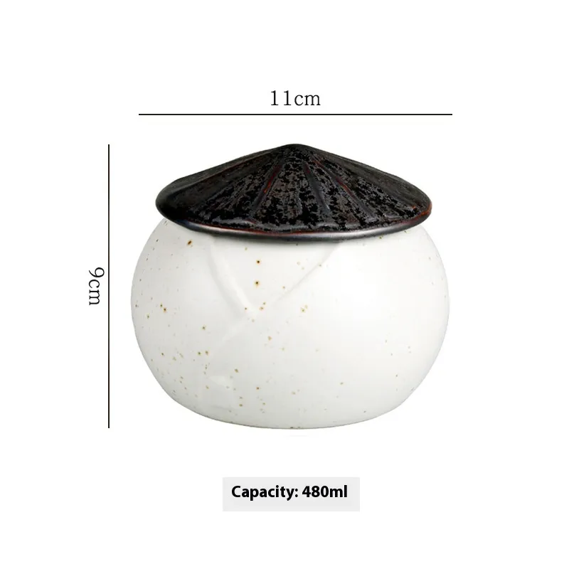 Ceramic Bamboo Hat Slow Cooker Steam Eggs Bowl With Cover - White Body Silver Cap