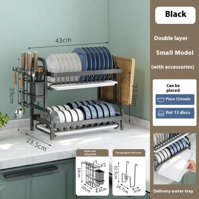 Household Multi functional Carbon Steel Double layer Tableware Storage Rack Black Luxury - Shop at LoveMi