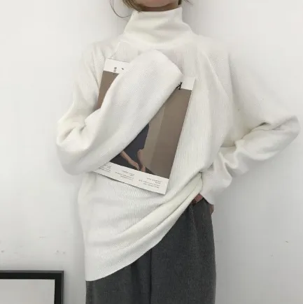 All match Bottoming Shirt T shirt Loose Mock Neck White - Shop at LoveMi