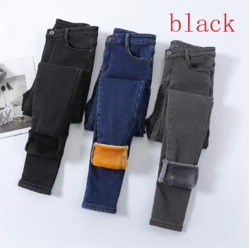 Fleece-lined Base High Waist Black Tight Trousers Skinny Pants - Black Cropped Velvet