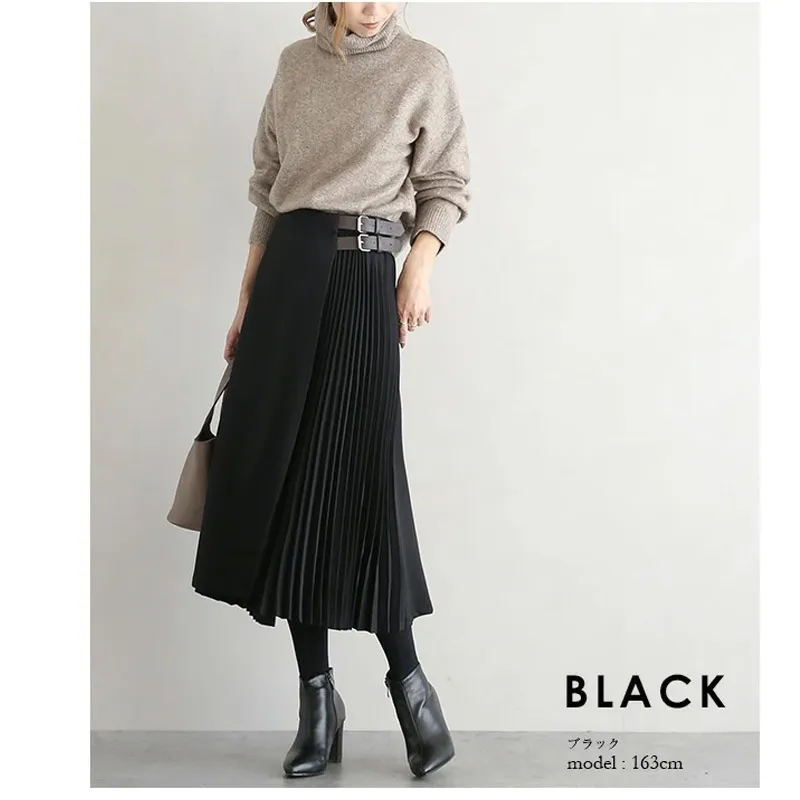 Autumn And Winter Design Sense Niche Pleated Skirt For Women - Black