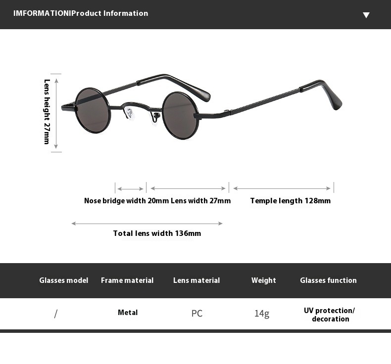 Title 1, Kleine runde Vintage-Sonnenbrille für Damen, mo...