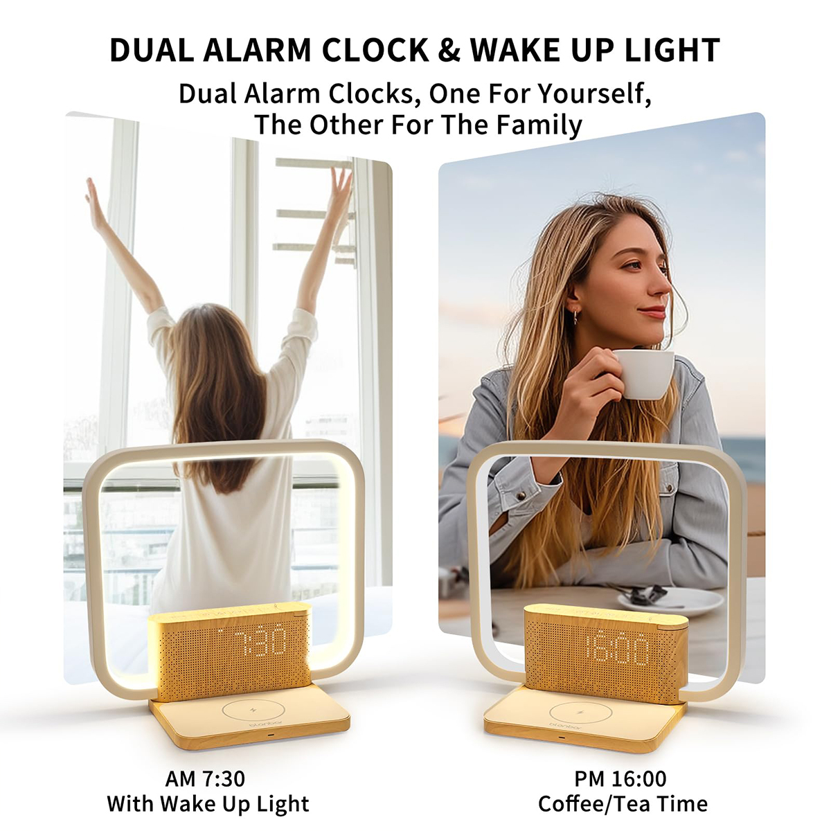 Title 2, Bedside Lamp Double Alarm Clock 10W Wireless Ch...