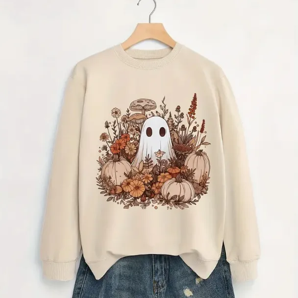 Letter Fleece Printed Casual Long Sleeved Sweatshirt Khaki - Shop at LoveMi