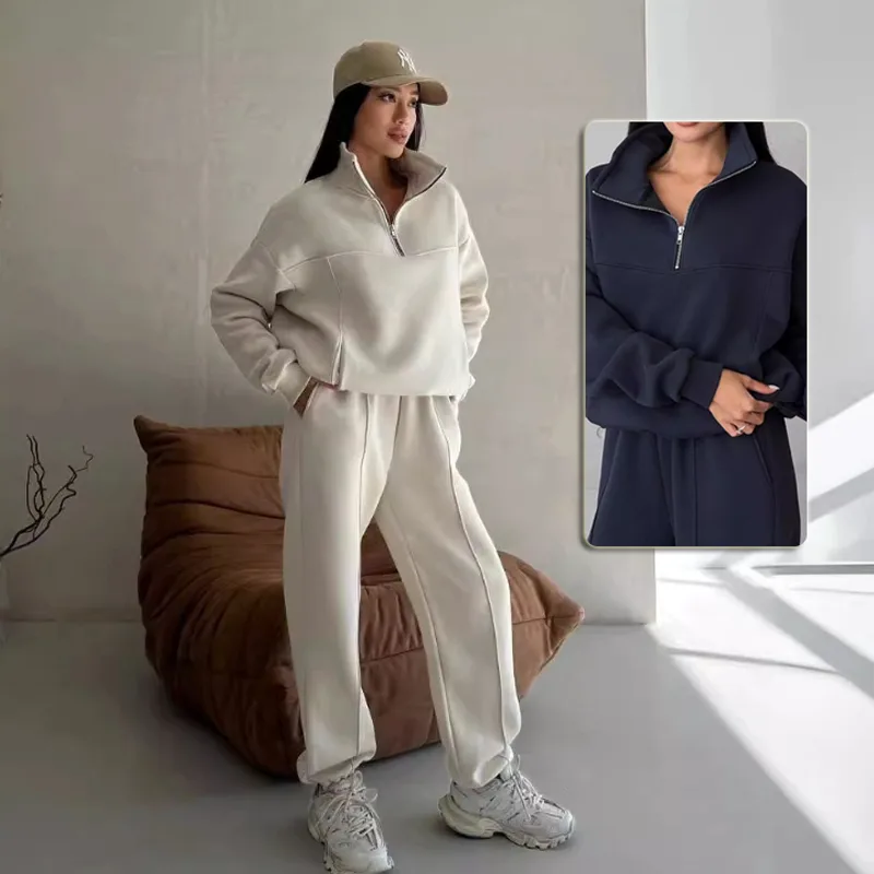 Y2K Winter Jogging Women Two Piece Set Female Zipper