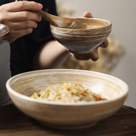 Japanese Style Coarse Pottery Rice Bowl Household Noodle Bowl Soup Bowl