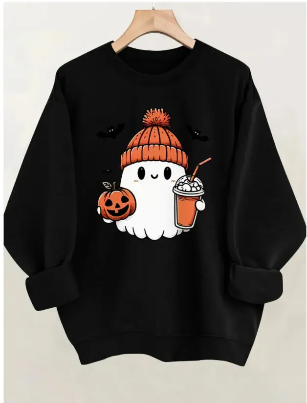 Letter Fleece Printed Casual Long Sleeved Sweatshirt Black - Shop at LoveMi