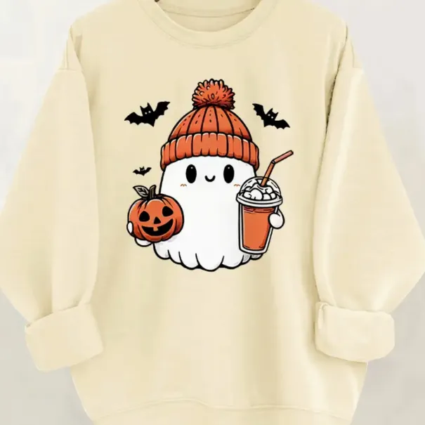 Letter Fleece Printed Casual Long Sleeved Sweatshirt Apricot - Shop at LoveMi
