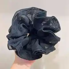 Double Layer Intestine Ring Hair Rope Organza Lace Edge Hair Ring - Black - View 1